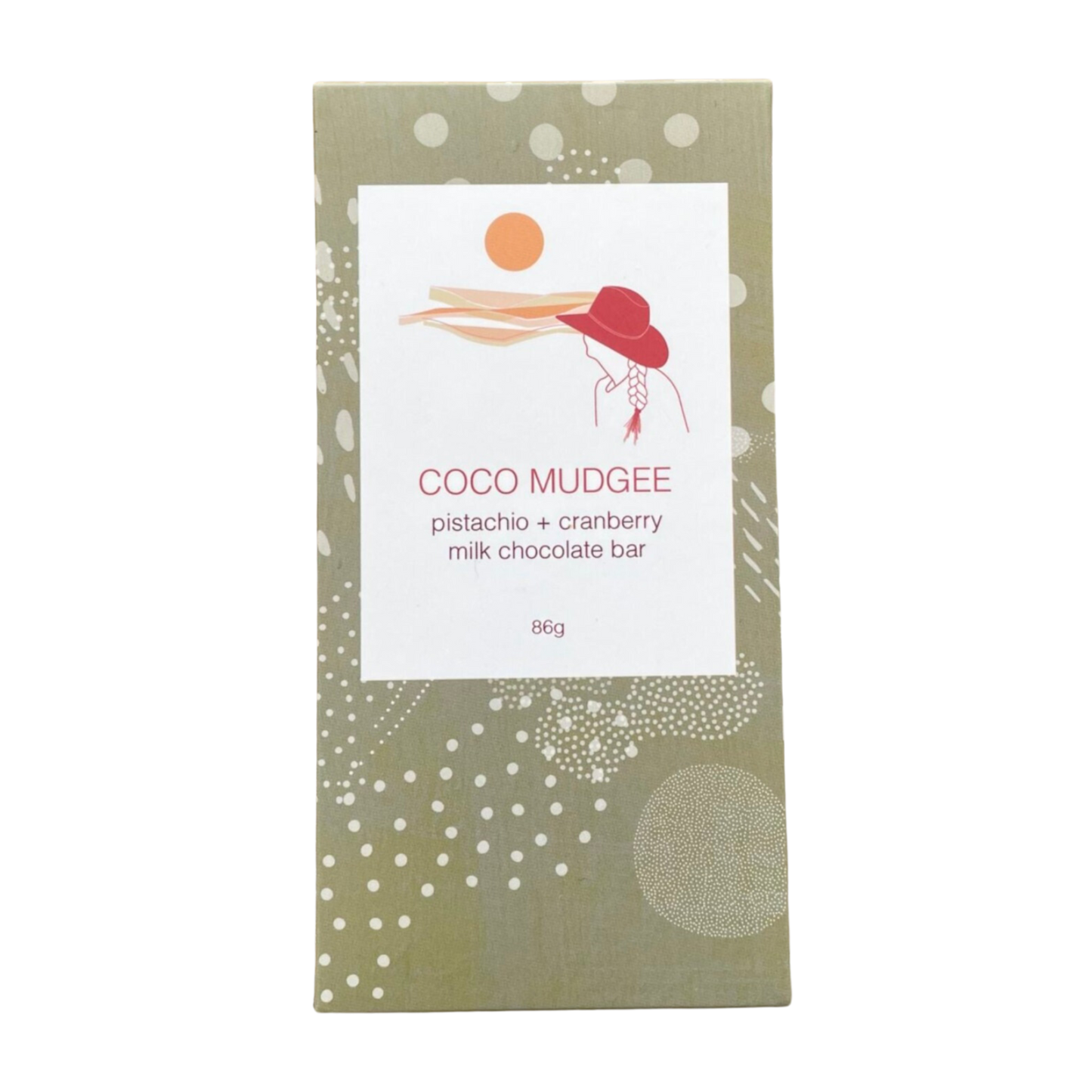 Coco Mudgee - Pistachio + Cranberry Milk Chocolate Bar 86g