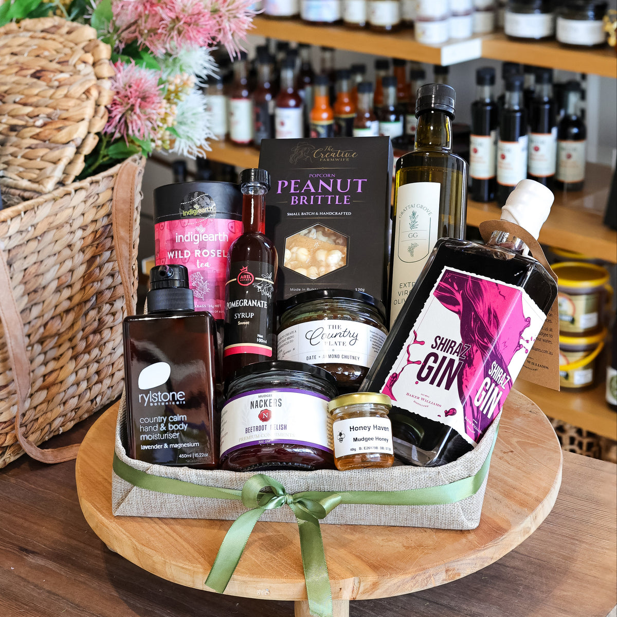 The quintessential hamper of
Mudgee Region goodness.

Wine that won’t be stored
away later and a range of complementing products.

All up a bundle of delicious
delights from just a few of our many local producers.

Recommended to be enjoyed
with good company for optimum enjoyment.
